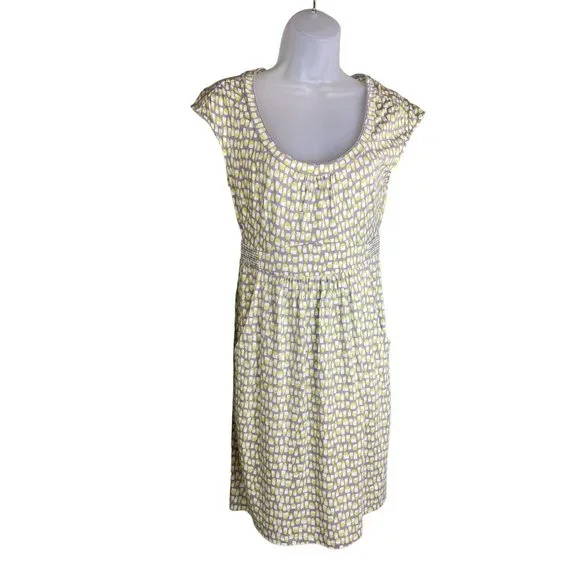 Boden Dress US Size 4P Gray & Lime Green Print Cap Sleeve Jersey Pockets EUC - Picture 7 of 14